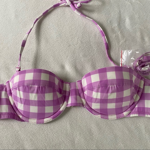 NWT J. Crew Purple & White Gingham Underwire Bikini Top 34A - Picture 2 of 6